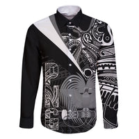 Custom Papua New Guinea Cricket Family Matching Puletasi and Hawaiian Shirt Tribal Bird of Paradise Tattoo LT9 Dad's Shirt - Long Sleeve Black - Polynesian Pride