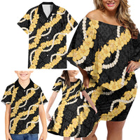 Aloha Melemele Hibiscus Pikake Lei Family Matching Off Shoulder Short Dress and Hawaiian Shirt Hawaiian Quilt Pattern LT9 - Polynesian Pride