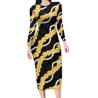 Aloha Melemele Hibiscus Pikake Lei Long Sleeve Bodycon Dress Hawaiian Quilt Pattern