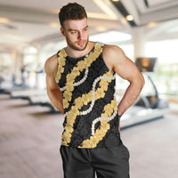 Aloha Melemele Hibiscus Pikake Lei Men Tank Top Hawaiian Quilt Pattern LT9 Black - Polynesian Pride