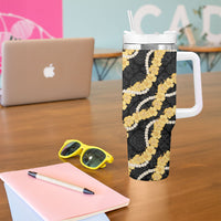 Aloha Melemele Hibiscus Pikake Lei Tumbler With Handle Hawaiian Quilt Pattern