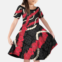 Aloha Ula'ula Hibiscus Pikake Lei Family Matching Long Sleeve Bodycon Dress and Hawaiian Shirt Hawaiian Quilt Pattern LT9 Daughter's Dress Black - Polynesian Pride