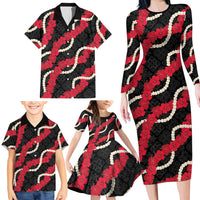 Aloha Ula'ula Hibiscus Pikake Lei Family Matching Long Sleeve Bodycon Dress and Hawaiian Shirt Hawaiian Quilt Pattern LT9 - Polynesian Pride