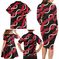 Aloha Ula'ula Hibiscus Pikake Lei Family Matching Long Sleeve Bodycon Dress and Hawaiian Shirt Hawaiian Quilt Pattern LT9 - Polynesian Pride