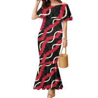 Aloha Ula'ula Hibiscus Pikake Lei Family Matching Mermaid Dress and Hawaiian Shirt Hawaiian Quilt Pattern LT9 Mom's Dress Black - Polynesian Pride