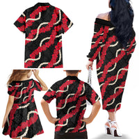 Aloha Ula'ula Hibiscus Pikake Lei Family Matching Off The Shoulder Long Sleeve Dress and Hawaiian Shirt Hawaiian Quilt Pattern LT9 - Polynesian Pride