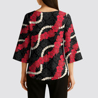 Aloha Ula'ula Hibiscus Pikake Lei Kimono Sleeve Blouse Hawaiian Quilt Pattern