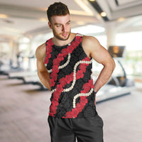Aloha Ula'ula Hibiscus Pikake Lei Men Tank Top Hawaiian Quilt Pattern LT9 Black - Polynesian Pride