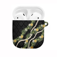 Puakenikeni Anthurium Pikake Lei AirPods Case Hawaiian Quilt Pattern LT9 Black - Polynesian Pride