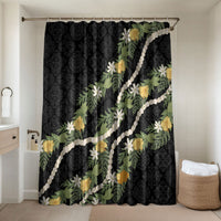 Puakenikeni Anthurium Pikake Lei Bathroom Set Hawaiian Quilt Pattern LT9 Shower Curtain Only Black - Polynesian Pride