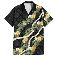 Puakenikeni Anthurium Pikake Lei Family Matching Mermaid Dress and Hawaiian Shirt Hawaiian Quilt Pattern LT9 Dad's Shirt - Short Sleeve Black - Polynesian Pride