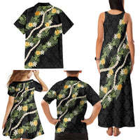 Puakenikeni Anthurium Pikake Lei Family Matching Tank Maxi Dress and Hawaiian Shirt Hawaiian Quilt Pattern LT9 - Polynesian Pride