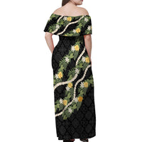 Puakenikeni Anthurium Pikake Lei Off Shoulder Maxi Dress Hawaiian Quilt Pattern