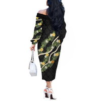 Puakenikeni Anthurium Pikake Lei Off The Shoulder Long Sleeve Dress Hawaiian Quilt Pattern