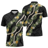 Puakenikeni Anthurium Pikake Lei Zipper Polo Shirt Hawaiian Quilt Pattern LT9 - Polynesian Pride