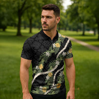 Puakenikeni Anthurium Pikake Lei Zipper Polo Shirt Hawaiian Quilt Pattern LT9 - Polynesian Pride