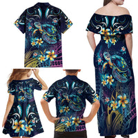 Plumeria Turtles Traditional Tribal Family Matching Off Shoulder Maxi Dress and Hawaiian Shirt LT9 - Polynesian Pride