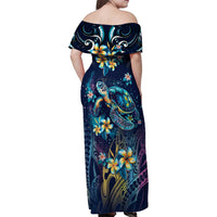 Plumeria Turtles Traditional Tribal Family Matching Off Shoulder Maxi Dress and Hawaiian Shirt LT9 - Polynesian Pride
