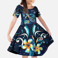 Plumeria Turtles Traditional Tribal Family Matching Short Sleeve Bodycon Dress and Hawaiian Shirt LT9 Daughter's Dress Black - Polynesian Pride