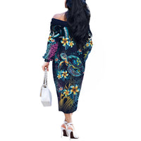 Plumeria Turtles Traditional Tribal Off The Shoulder Long Sleeve Dress