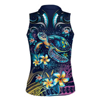Plumeria Turtles Traditional Tribal Women Sleeveless Polo Shirt