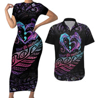 Personalised Your Life Matters Couples Matching Short Sleeve Bodycon Dress and Hawaiian Shirt Suicide Prevention Awareness Semicolon Heart LT9 Black - Polynesian Pride