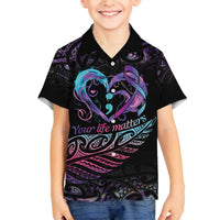 Personalised Your Life Matters Family Matching Off The Shoulder Long Sleeve Dress and Hawaiian Shirt Suicide Prevention Awareness Semicolon Heart LT9 Son's Shirt Black - Polynesian Pride