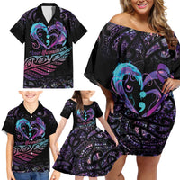 Personalised Your Life Matters Family Matching Off Shoulder Short Dress and Hawaiian Shirt Suicide Prevention Awareness Semicolon Heart LT9 - Polynesian Pride