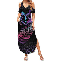 Personalised Your Life Matters Family Matching Summer Maxi Dress and Hawaiian Shirt Suicide Prevention Awareness Semicolon Heart LT9 Mom's Dress Black - Polynesian Pride