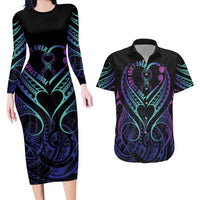 Personalised Your Story Isn't Over Couples Matching Long Sleeve Bodycon Dress and Hawaiian Shirt Suicide Prevention Awareness Semicolon Heart LT9 Black - Polynesian Pride