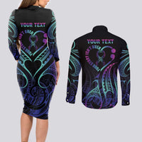 Personalised Your Story Isn't Over Couples Matching Long Sleeve Bodycon Dress and Long Sleeve Button Shirt Suicide Prevention Awareness Semicolon Heart LT9 - Polynesian Pride