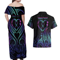 Personalised Your Story Isn't Over Couples Matching Off Shoulder Maxi Dress and Hawaiian Shirt Suicide Prevention Awareness Semicolon Heart LT9 - Polynesian Pride