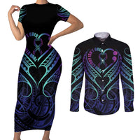 Personalised Your Story Isn't Over Couples Matching Short Sleeve Bodycon Dress and Long Sleeve Button Shirt Suicide Prevention Awareness Semicolon Heart LT9 Black - Polynesian Pride