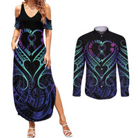 Personalised Your Story Isn't Over Couples Matching Summer Maxi Dress and Long Sleeve Button Shirt Suicide Prevention Awareness Semicolon Heart