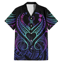 Personalised Your Story Isn't Over Family Matching Mermaid Dress and Hawaiian Shirt Suicide Prevention Awareness Semicolon Heart LT9 Dad's Shirt - Short Sleeve Black - Polynesian Pride