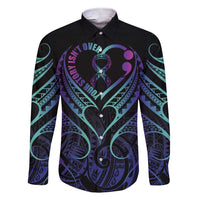Personalised Your Story Isn't Over Family Matching Short Sleeve Bodycon Dress and Hawaiian Shirt Suicide Prevention Awareness Semicolon Heart LT9 Dad's Shirt - Long Sleeve Black - Polynesian Pride