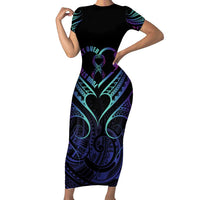 Personalised Your Story Isn't Over Family Matching Short Sleeve Bodycon Dress and Hawaiian Shirt Suicide Prevention Awareness Semicolon Heart LT9 Mom's Dress Black - Polynesian Pride