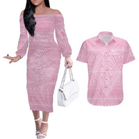 Custom New Zealand Basketball Indigenous Couples Matching Off The Shoulder Long Sleeve Dress and Hawaiian Shirt LT9 Pink - Polynesian Pride