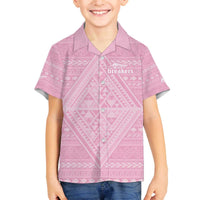 Custom New Zealand Basketball Indigenous Family Matching Off The Shoulder Long Sleeve Dress and Hawaiian Shirt LT9 Son's Shirt Pink - Polynesian Pride