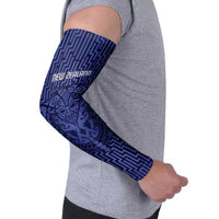 Custom Basketball New Zealand Arm Sleeves Blue Maori Ta Moko Indigenous - Polynesian Pride