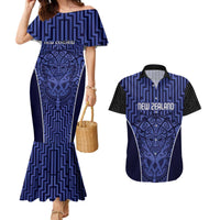 Custom Basketball New Zealand Couples Matching Mermaid Dress and Hawaiian Shirt Blue Maori Ta Moko Indigenous - Polynesian Pride