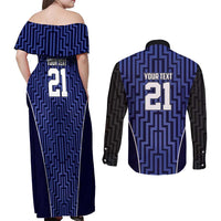 Custom Basketball New Zealand Couples Matching Off Shoulder Maxi Dress and Long Sleeve Button Shirt Blue Maori Ta Moko Indigenous LT9 - Polynesian Pride