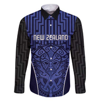 Custom Basketball New Zealand Family Matching Long Sleeve Bodycon Dress and Hawaiian Shirt Blue Maori Ta Moko Indigenous LT9 Dad's Shirt - Long Sleeve Blue - Polynesian Pride