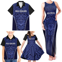 Custom Basketball New Zealand Family Matching Tank Maxi Dress and Hawaiian Shirt Blue Maori Ta Moko Indigenous LT9 - Polynesian Pride