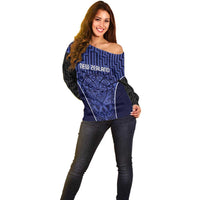Custom Basketball New Zealand Off Shoulder Sweater Blue Maori Ta Moko Indigenous - Polynesian Pride