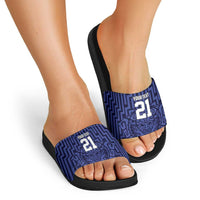 Custom Basketball New Zealand Slide Sandals Blue Maori Ta Moko Indigenous - Polynesian Pride