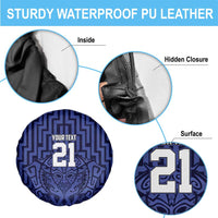 Custom Basketball New Zealand Spare Tire Cover Blue Maori Ta Moko Indigenous - Polynesian Pride