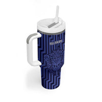 Custom Basketball New Zealand Tumbler With Handle Blue Maori Ta Moko Indigenous - Polynesian Pride