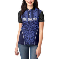 Custom Basketball New Zealand Women Polo Shirt Blue Maori Ta Moko Indigenous LT9 - Polynesian Pride