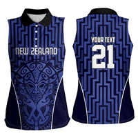 Custom Basketball New Zealand Women Sleeveless Polo Shirt Blue Maori Ta Moko Indigenous LT9 - Polynesian Pride